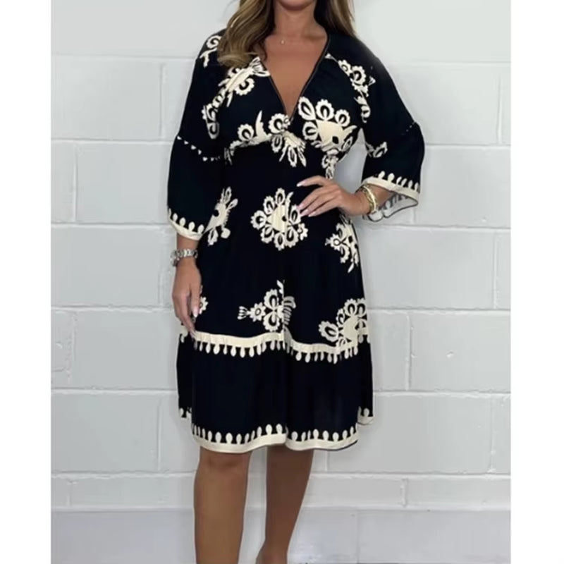 Elegant V-Neck Midi Dress – Effortless Grace for Every Occasion